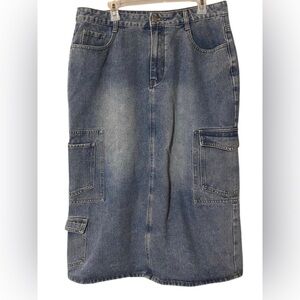 Cider Denim Cargo Midi/Maxi Skirt Women's 0XL Blue Grunge Whimsigoth Steampunk